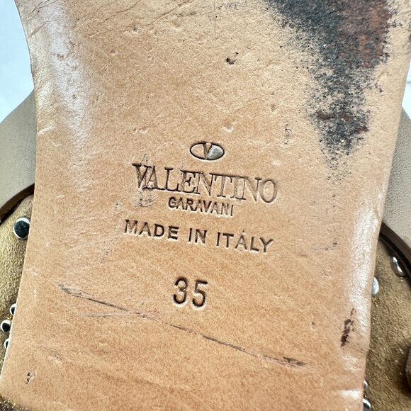 Valentino Garavani Women Size EU 35 US 5 Brown Suede Studded Buckle Flat Sandal - Picture 9 of 10